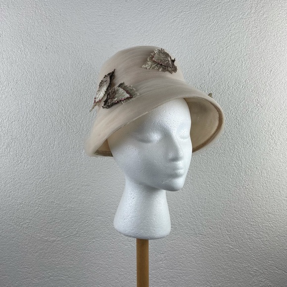Vintage l 60s Doris Tulle Velvet Glitter Leaves Audrey Hepburn Lampshade Hat Mod